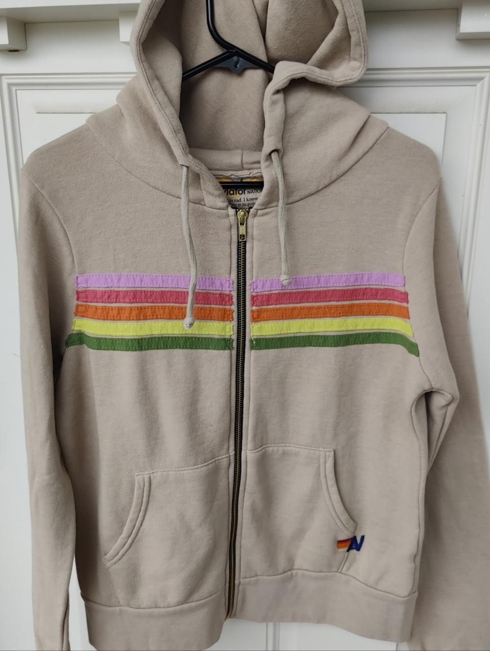 Aviator Nation 5 Stripe Hoodie- Sand / Multi
